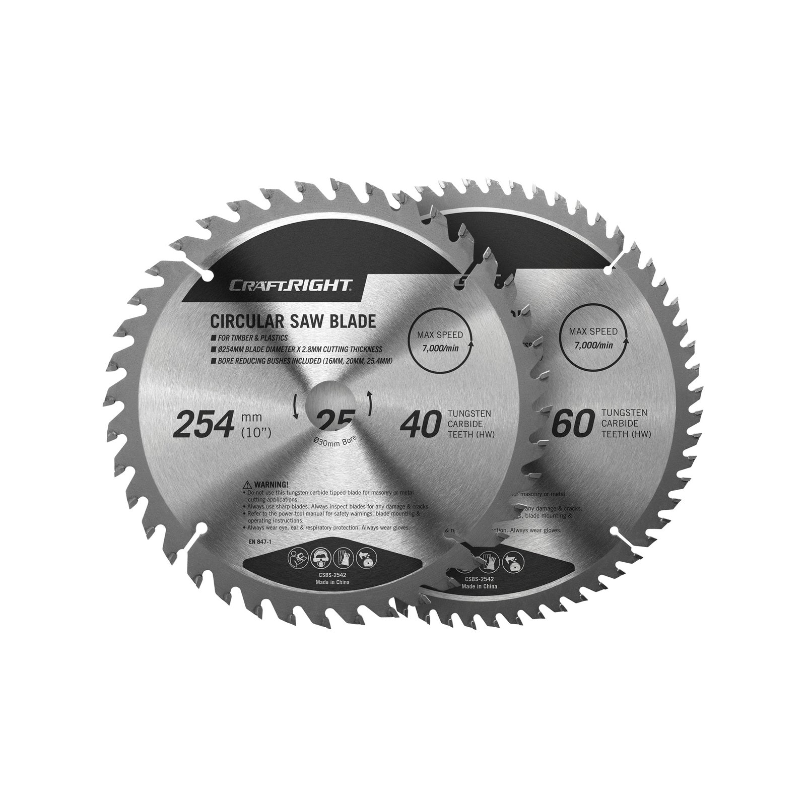 Craftright 254mm Circular Saw Blade Set 2 Piece - 40T & 60T TCT, 30mm Bore