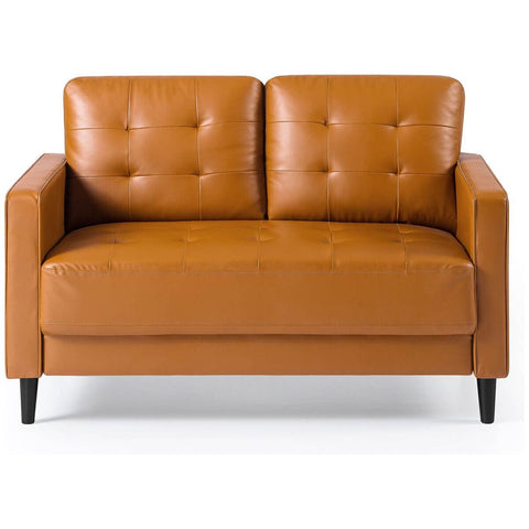 Zinus mid-century 2 seater sofa - cognac brown with solid wood legs and foam seat - AU-USSMC1ZC-02C