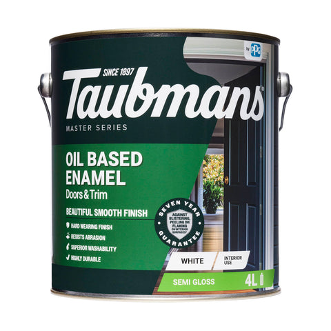 Taubmans 4L White Semi Gloss Oil Based Enamel Paint