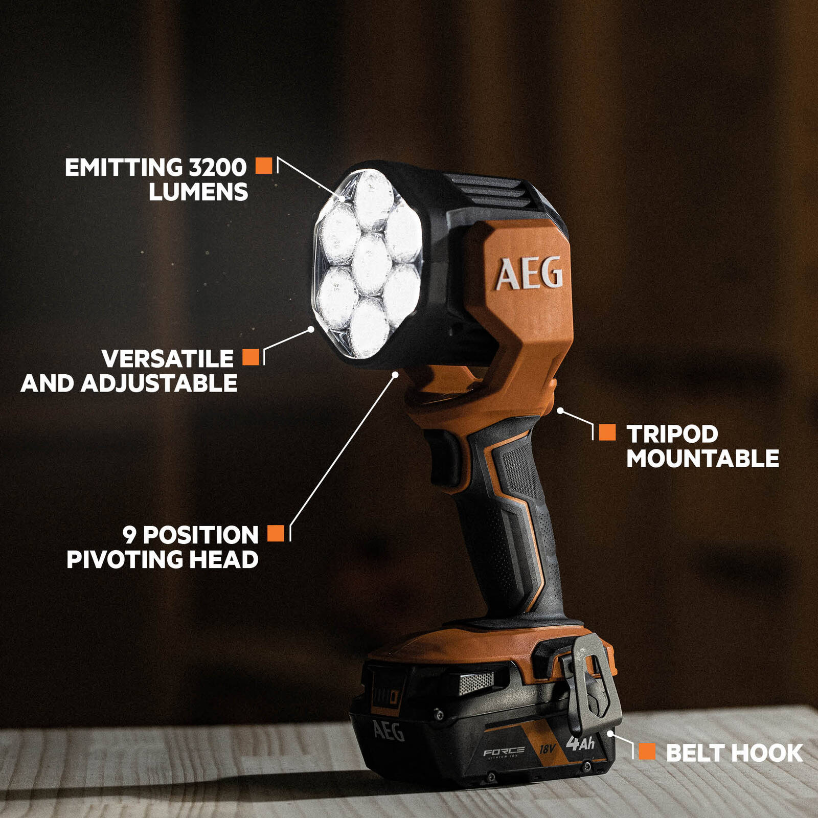 AEG 18V Portable Spotlight Skin Only Outdoor A18SPL0