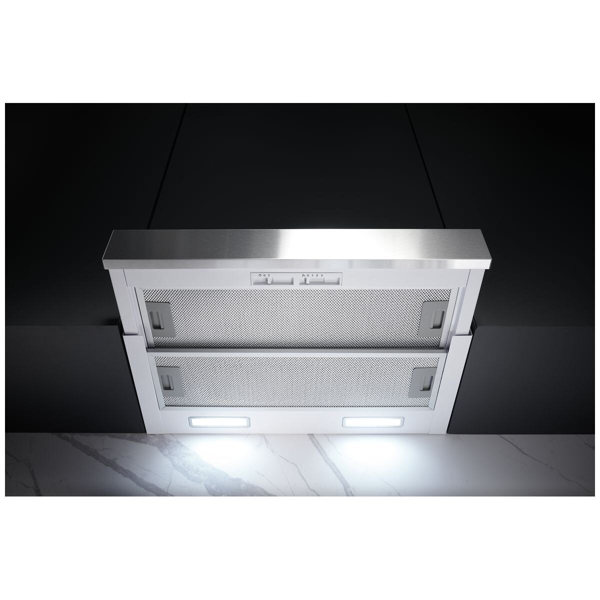 Omega 60cm Slide-Out Rangehood - White with Stainless Steel Fascia, 440m³/h Max Air - ORT6WXA
