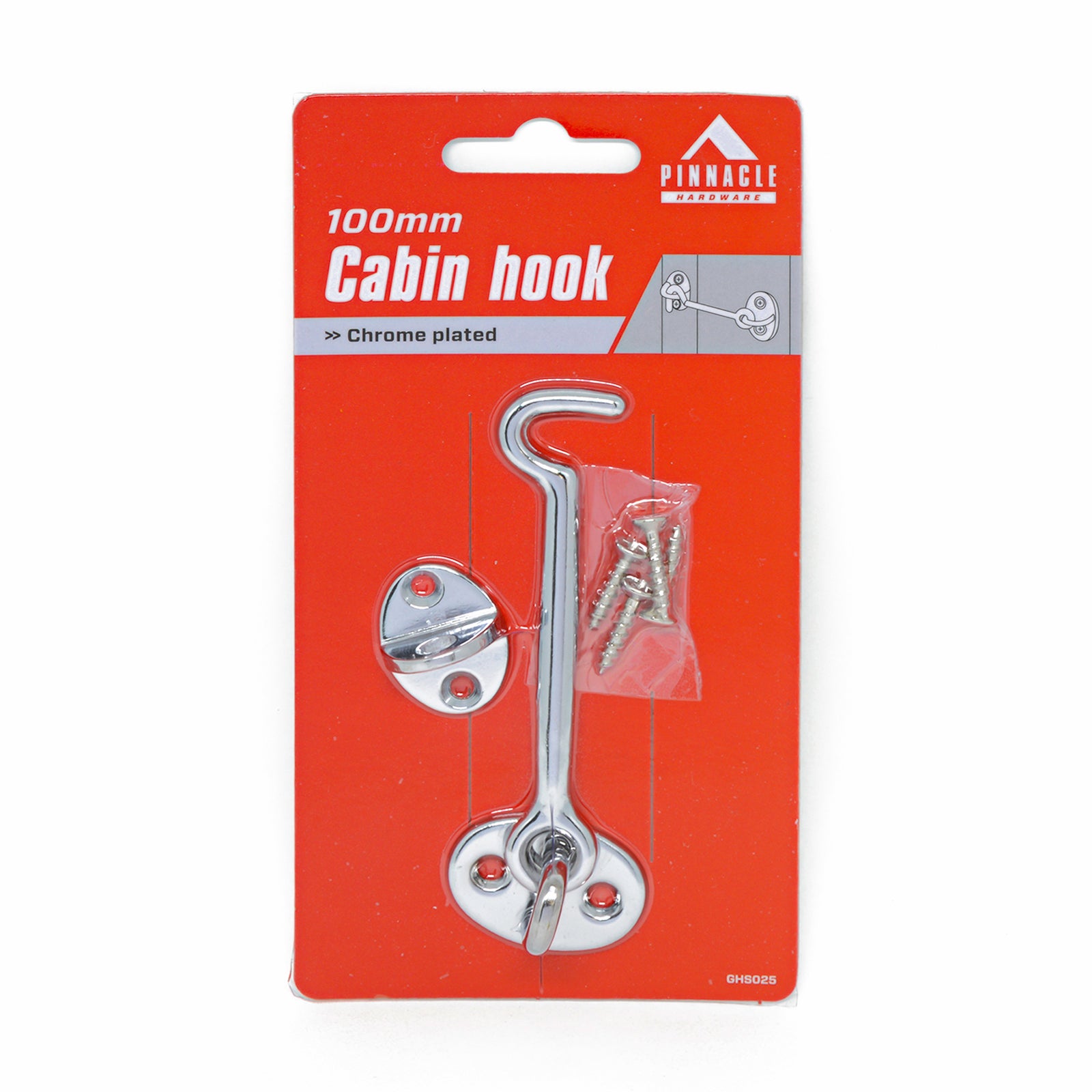 Pinnacle Cabin Hook 100mm Chrome Plated Steel - Door Holder