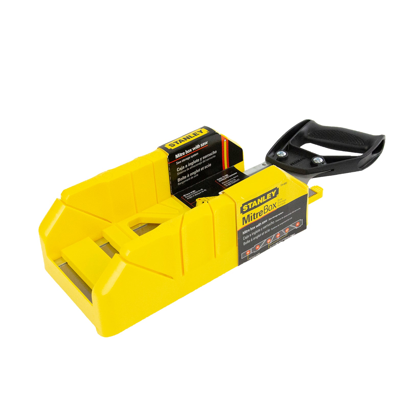 Stanley 12" 305mm Mitre Box with Back Saw, Yellow, 90°/45°/22.5° Cuts