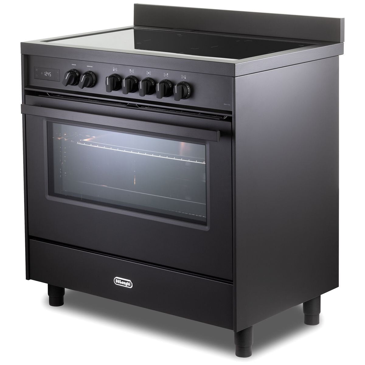 DeLonghi 90cm Deluxe Freestanding Induction Cooker 140L - Anthracite, Five Zones - DEF1407INDMB