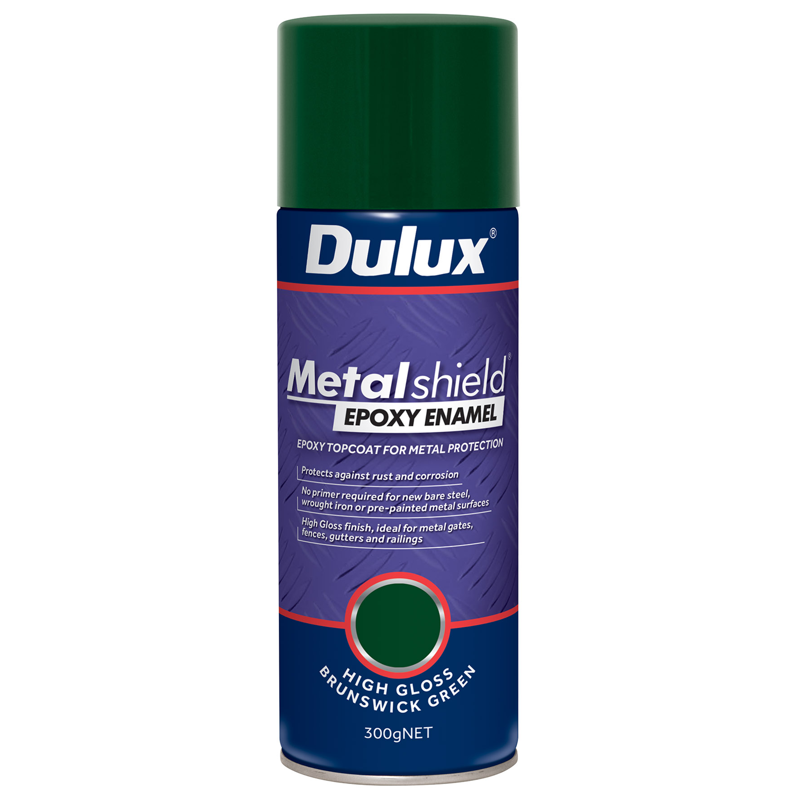 Dulux Metalshield 300g Epoxy Enamel Gloss Spray Paint Brunswick Green - No Primer Needed on Bare Steel