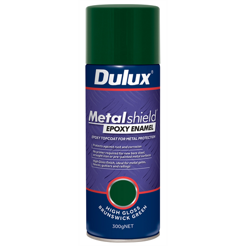 Dulux Metalshield 300g Epoxy Enamel Gloss Spray Paint Brunswick Green - No Primer Needed on Bare Steel