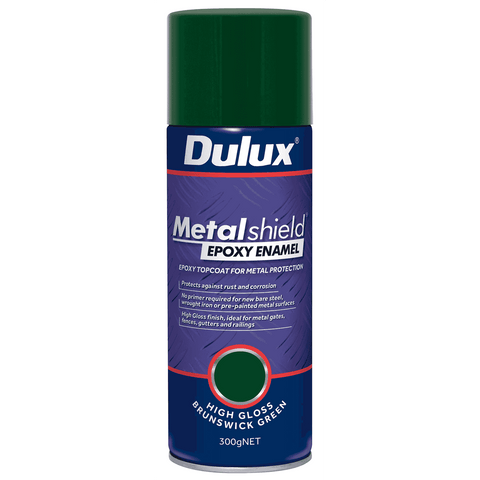 Dulux Metalshield 300g Epoxy Enamel Gloss Spray Paint Brunswick Green - No Primer Needed on Bare Steel