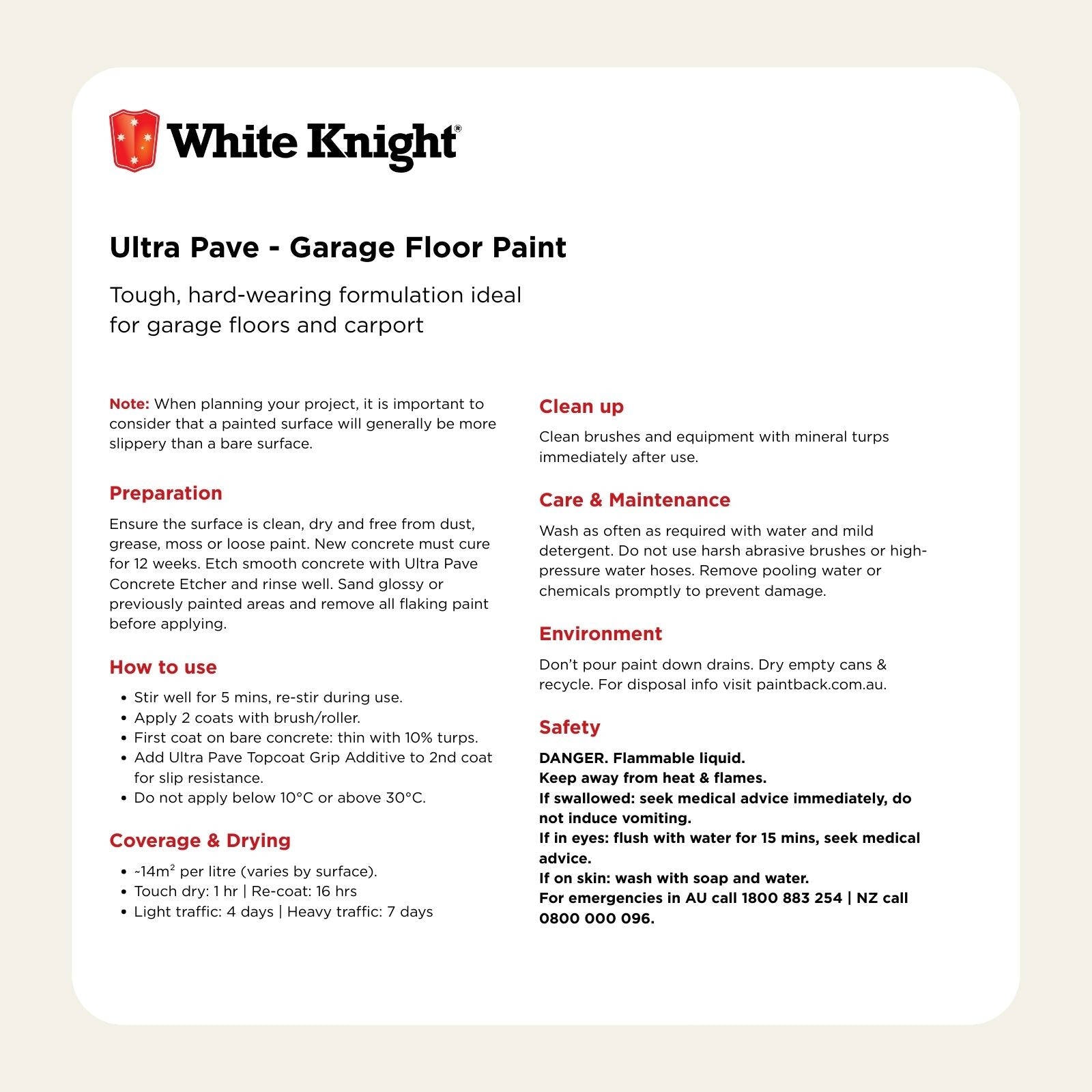 White Knight Ultra Pave Heavy Duty Garage Floor Paint 1L Accent