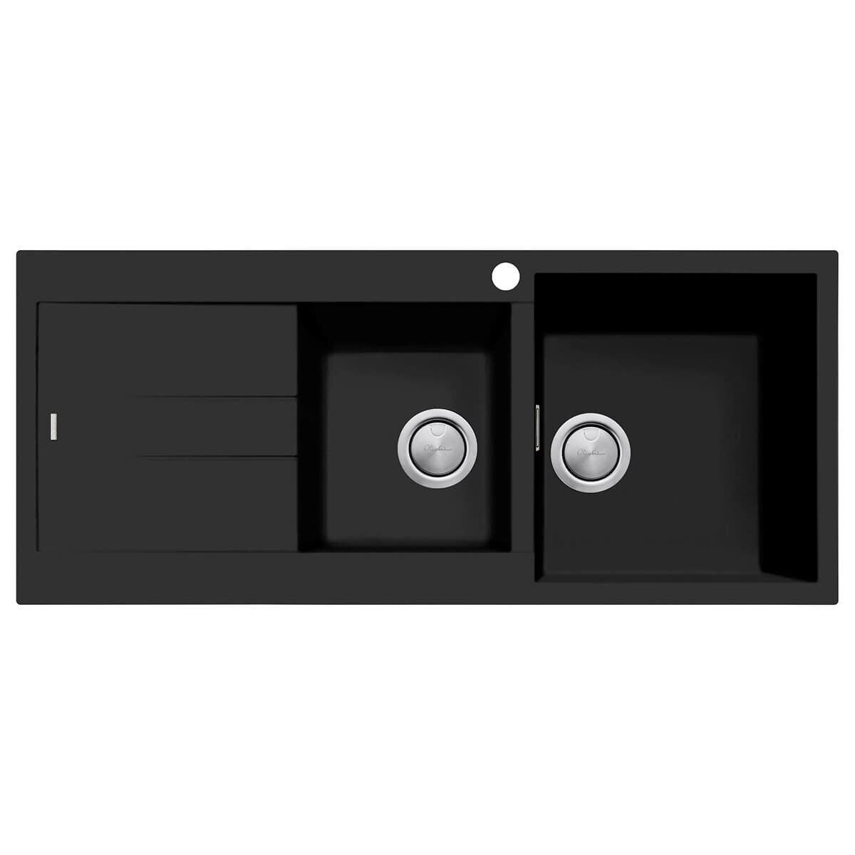 Oliveri Santorini 1 and 3/4 bowl topmount granite sink with left-hand drainer - matte black - ST-MB1512-OF