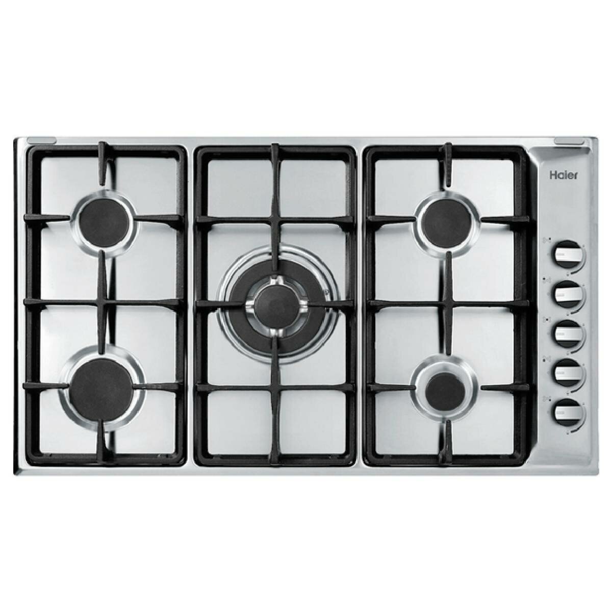 Haier natural gas cooktop - 5 burners, wok burner, flame failure protection, stainless steel - HCG905WFCX1