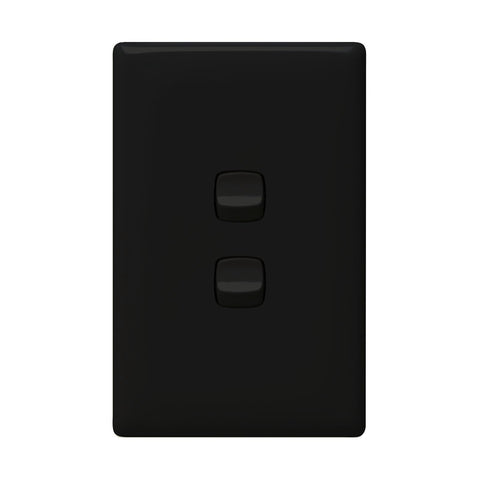HPM LINEA 2 Gang 2 Way Wall Switch, Black 240V Indoor with Cover Plate
