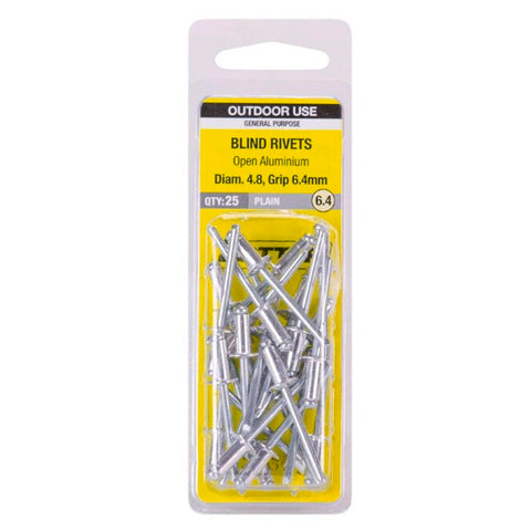 Otter 4.8 x 6.4mm Open Aluminium Blind Rivets 25 Pack