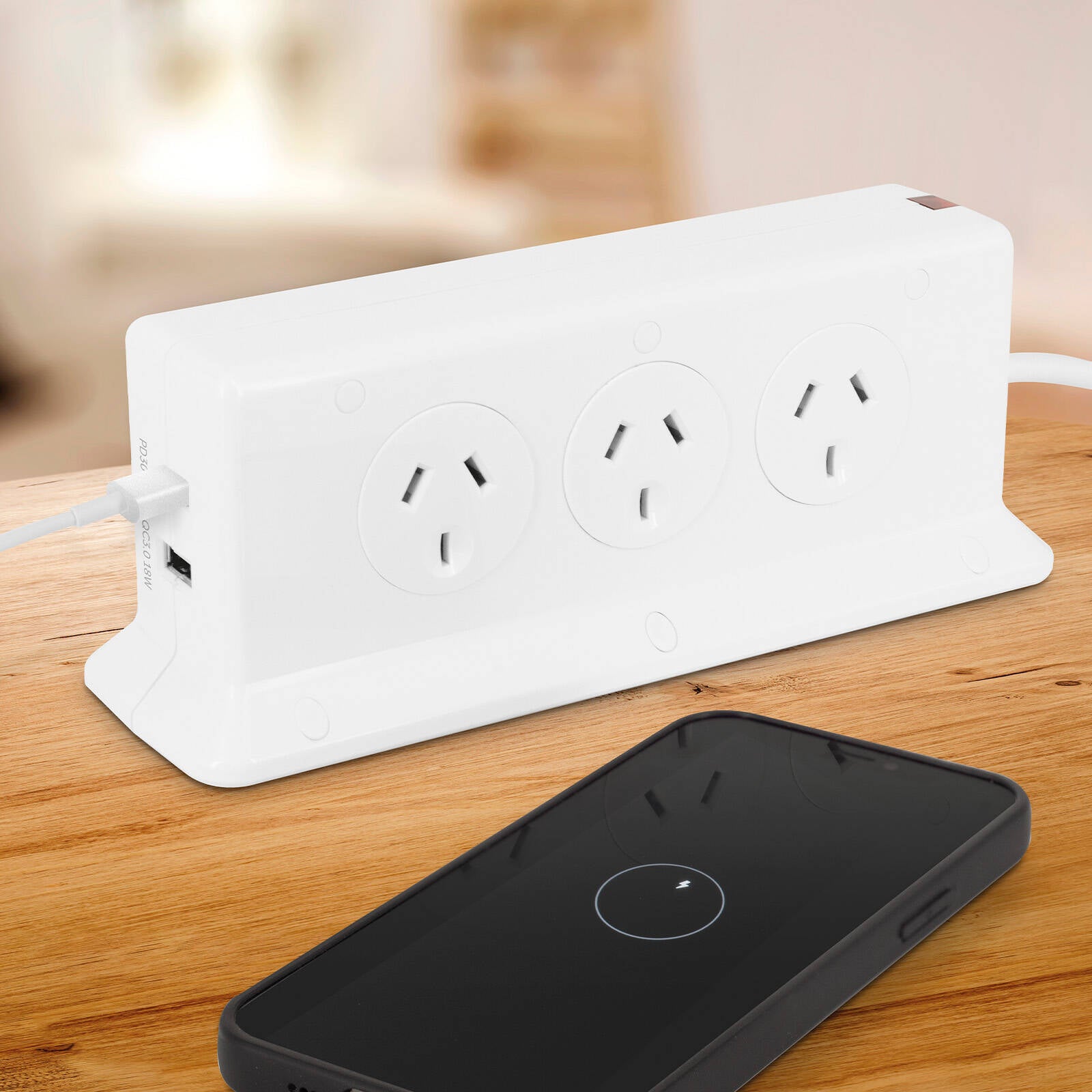 Arlec 6 Outlet Vertical Powerboard with PD30W USB-A & USB-C Rapid Charging White PB6WUPD30