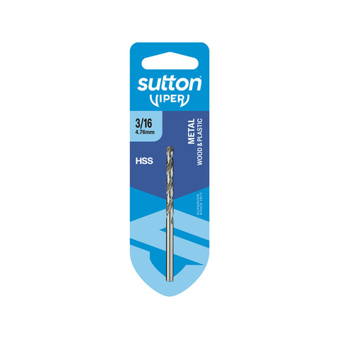 Sutton Tools 3/16" Viper Jobber Drill Bit for Metal, Wood & Plastic