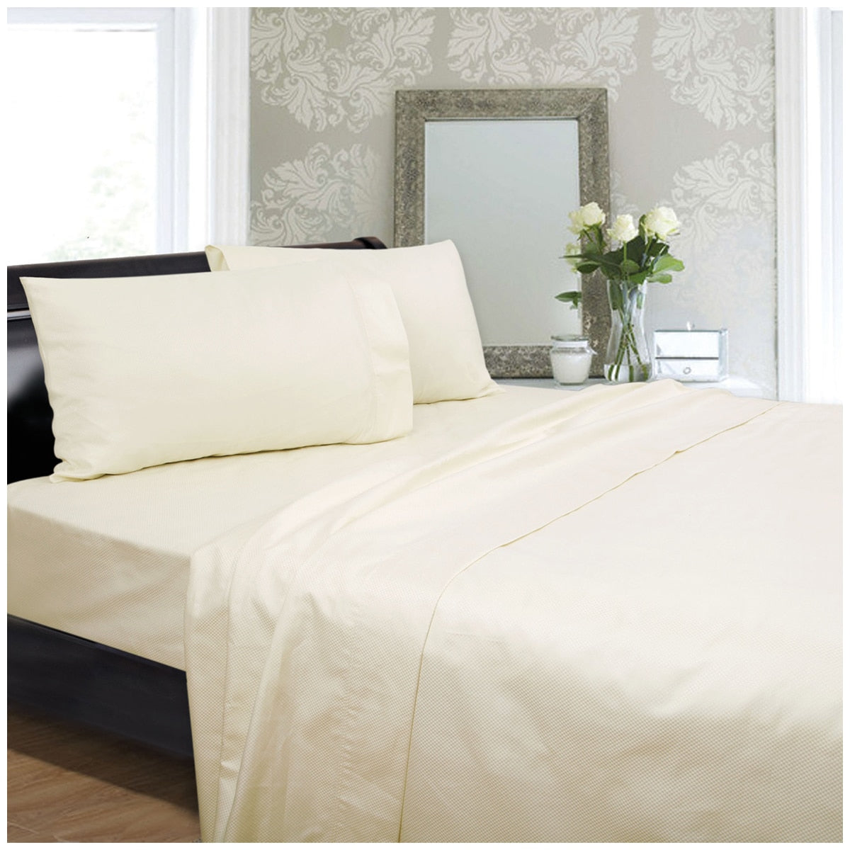 Ramesses 1350 Thread Count Diamond Check Cotton Sateen King Sheet Set Cream - SuperSaverAU - view 1