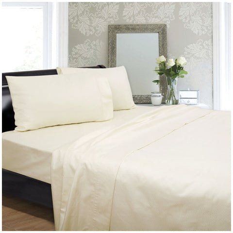 Ramesses 1350 Thread Count Diamond Check Cotton Sateen King Sheet Set Cream - SuperSaverAU - view 1