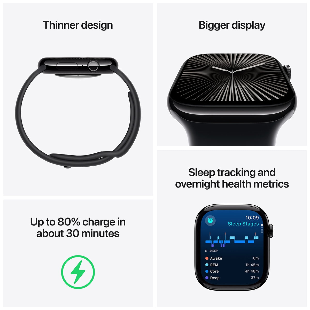 Apple Watch Series 10 GPS 46mm Silver Aluminium Case with Blue Cloud Sport Loop - SuperSaverAU - view 3