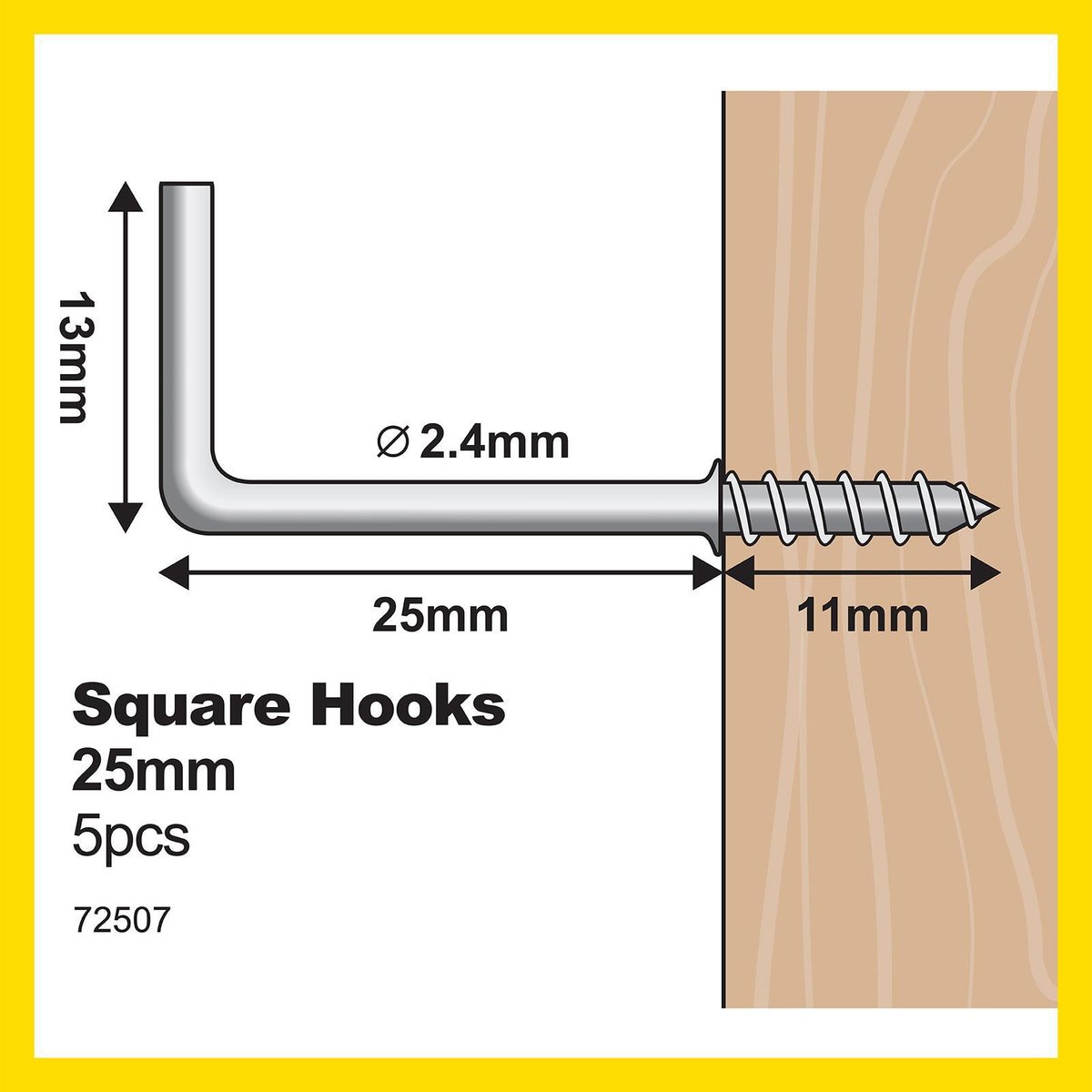 Everhang Square Hook - 25mm - Zinc Plated - 5 Pack - SuperSaverAU - view 4
