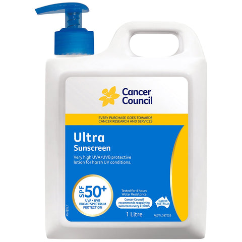 Cancer Council Ultra Sunscreen SPF 50+ 1L - Water Resistant, Fragrance Free - SuperSaverAU - view 1