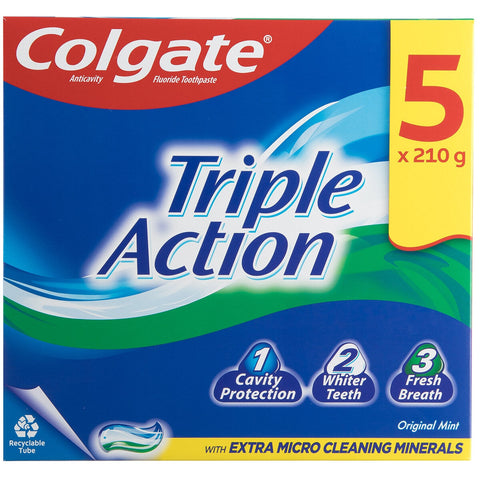 Colgate Triple Action Toothpaste 5 x 210g - SuperSaverAU - view 1