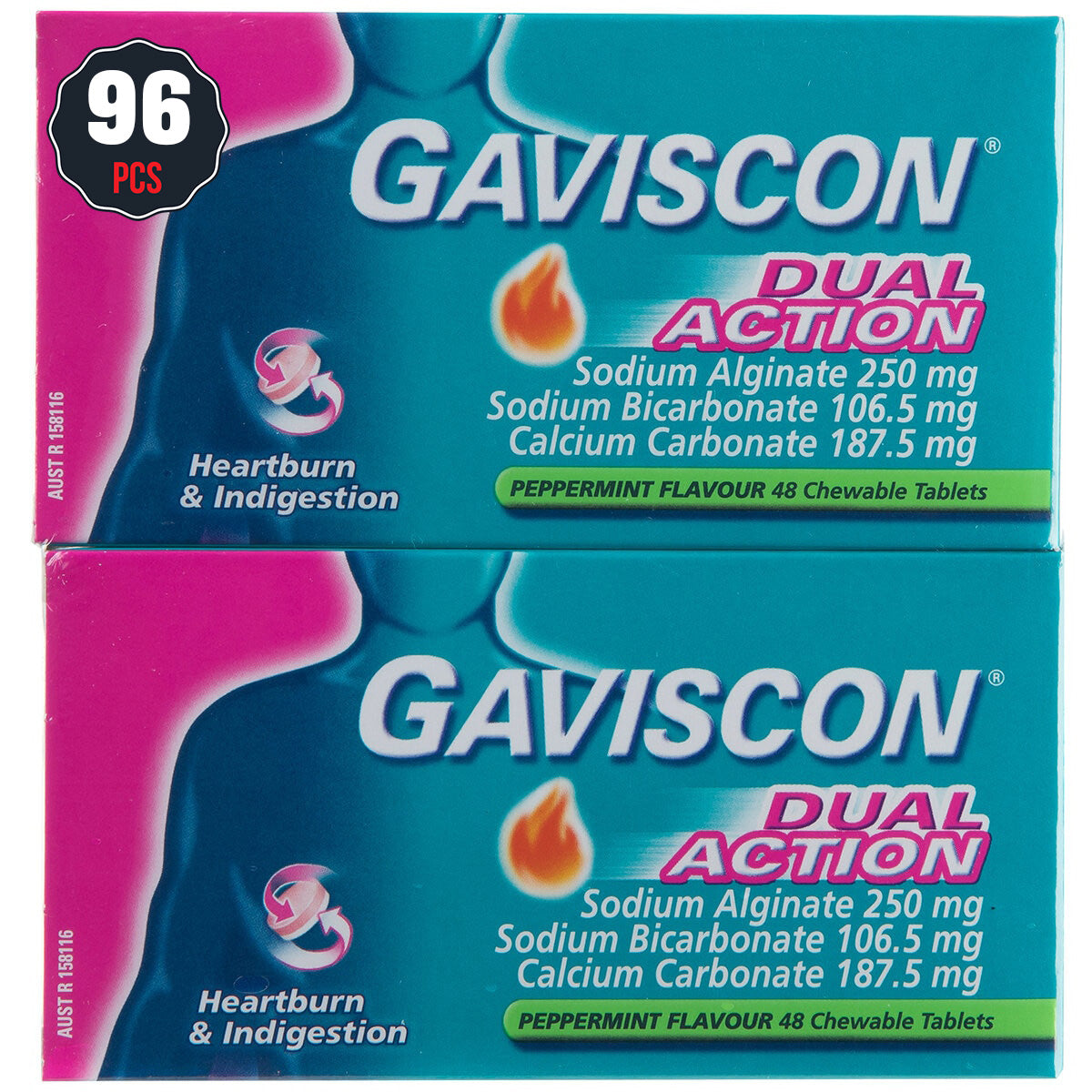 Gaviscon Dual Action Chewable Tablets 2 x 48 Count - SuperSaverAU - view 1