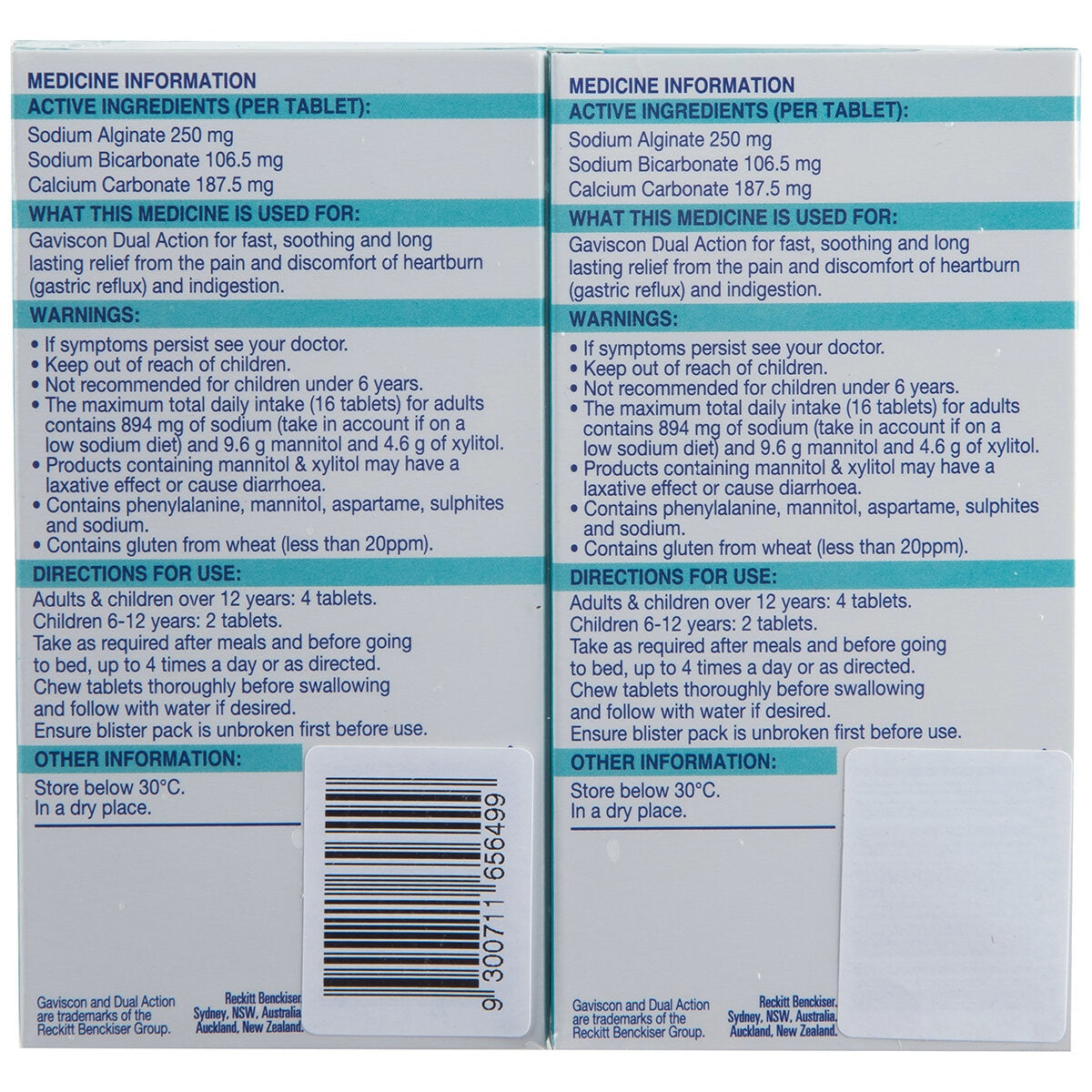 Gaviscon Dual Action Chewable Tablets 2 x 48 Count - SuperSaverAU - view 3