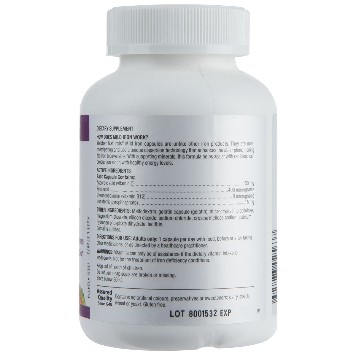 Webber Naturals Mild Iron 15mg 50 Capsules - SuperSaverAU - view 2