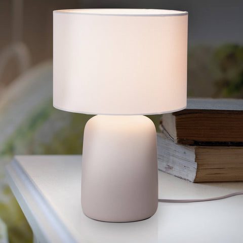 Verve Design Greta Table Lamp - White Ceramic Base, Fabric Shade, E27 25W Indoor