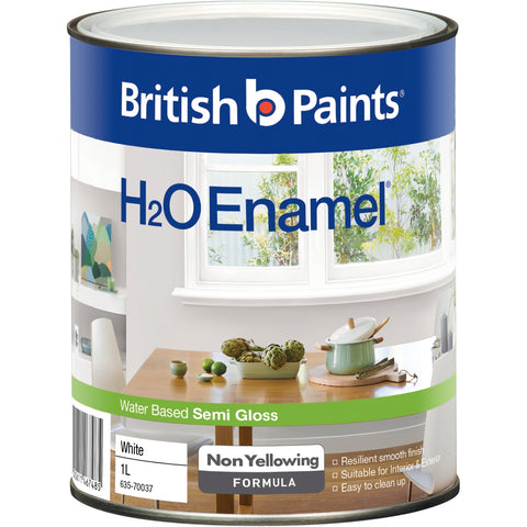 British Paints 1L White Semi Gloss H2O Enamel Interior Exterior Paint