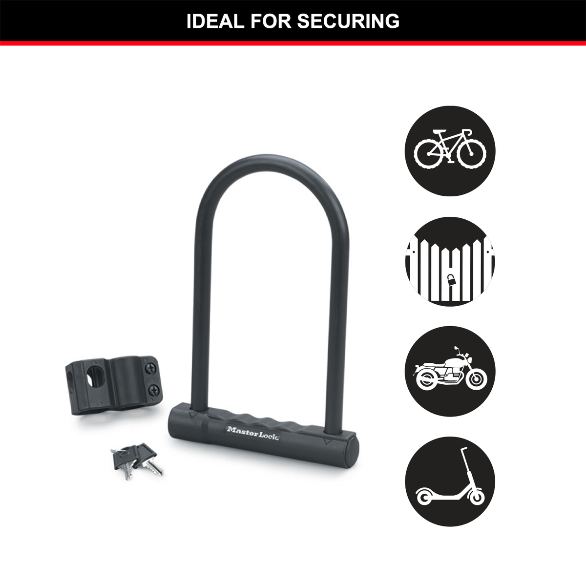 Master Lock 200 x 100 x 12mm U-Bar Bike Lock - Hardened Steel, Weather Resistant