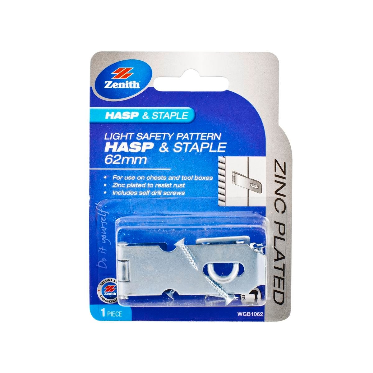 Zenith 62mm Zinc Plated Steel Light Safety Pattern Hasp and Staple