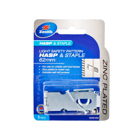 Zenith 62mm Zinc Plated Steel Light Safety Pattern Hasp and Staple