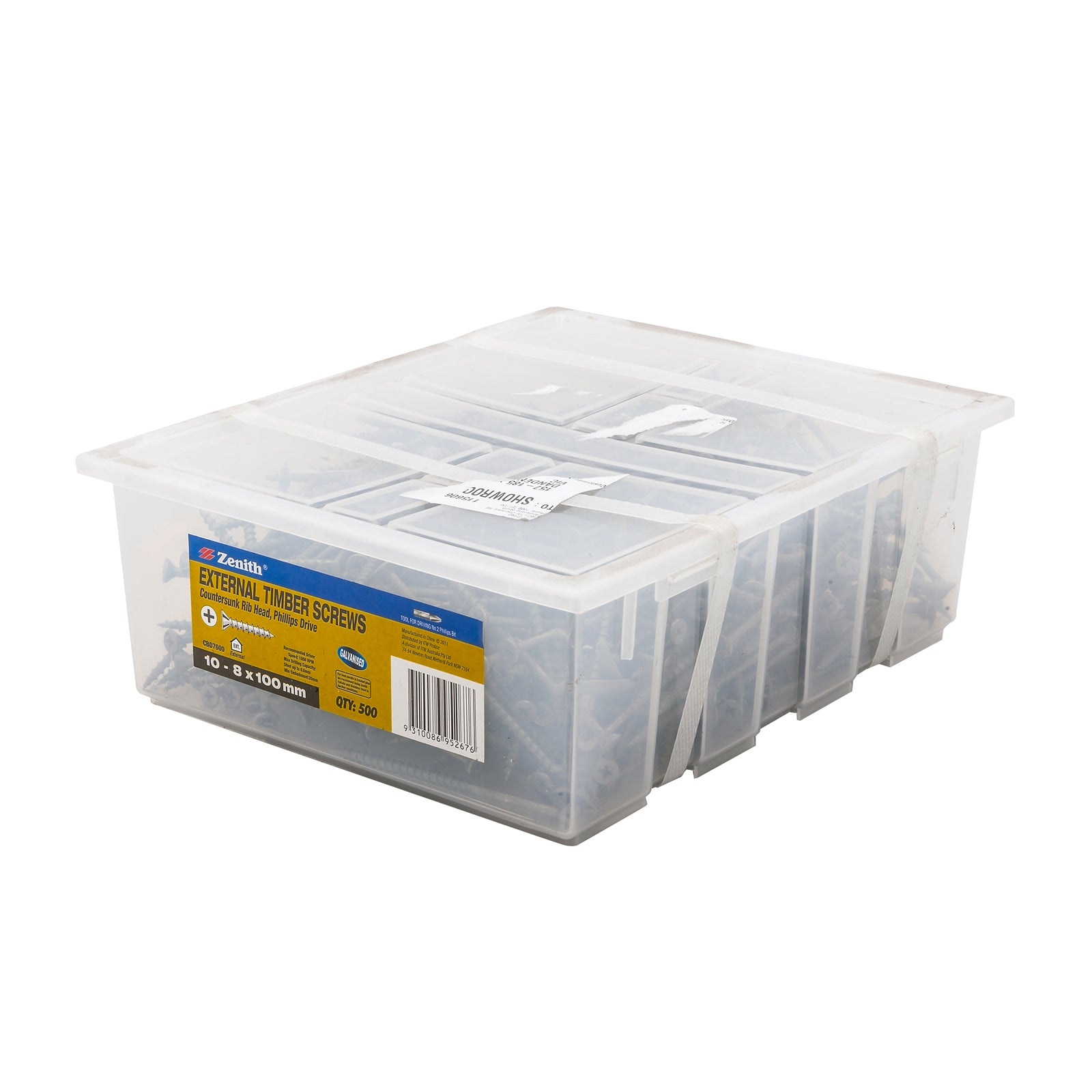 Zenith 10-8 x 100mm Galvanised Countersunk Rib Head Timber Screws - 500 Pack