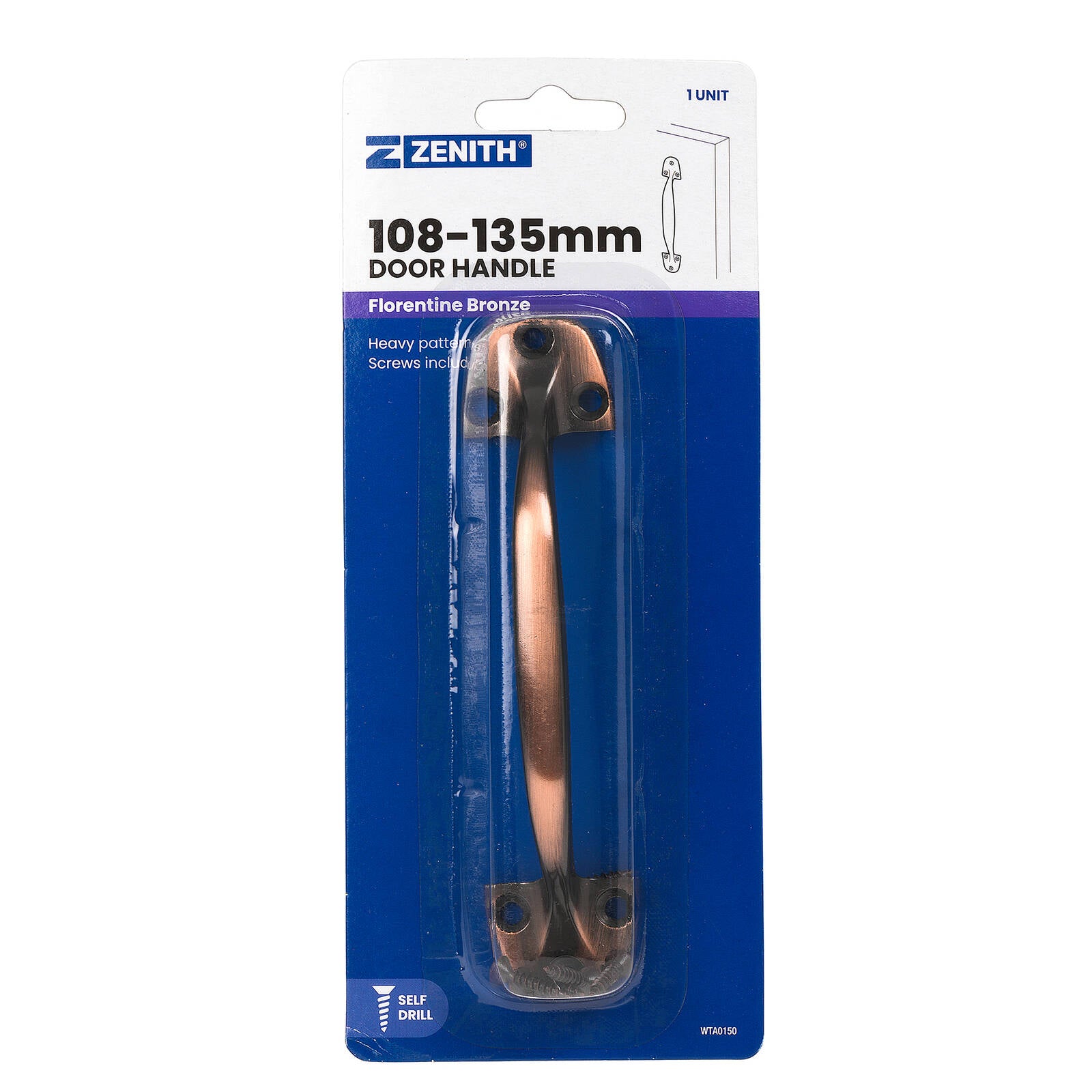 Zenith 108-135mm Florentine Bronze Zinc Alloy Heavy Duty D Shape Door Handle