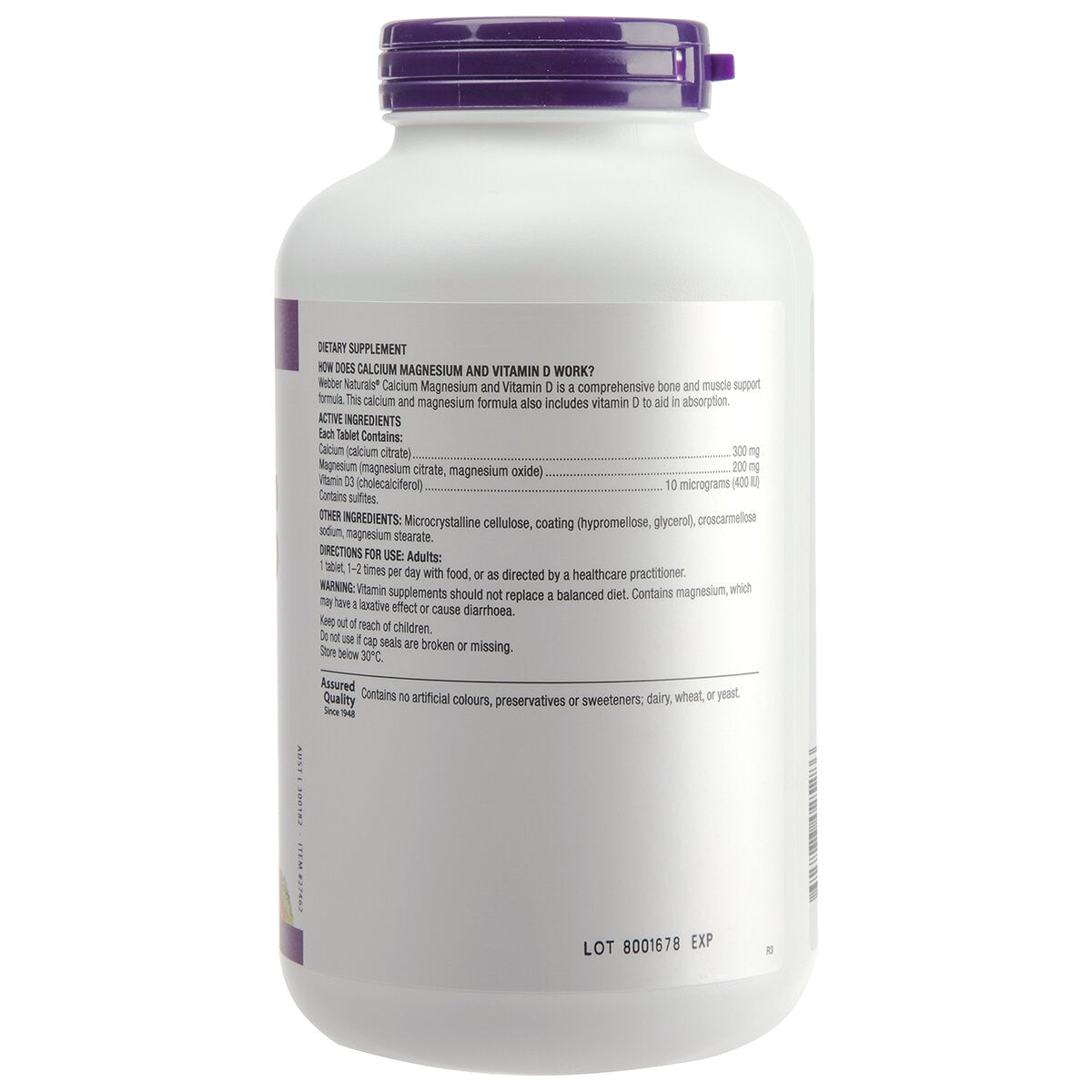 Webber Naturals Calcium, Magnesium And Vitamin D 250 Tablets - SuperSaverAU - view 2