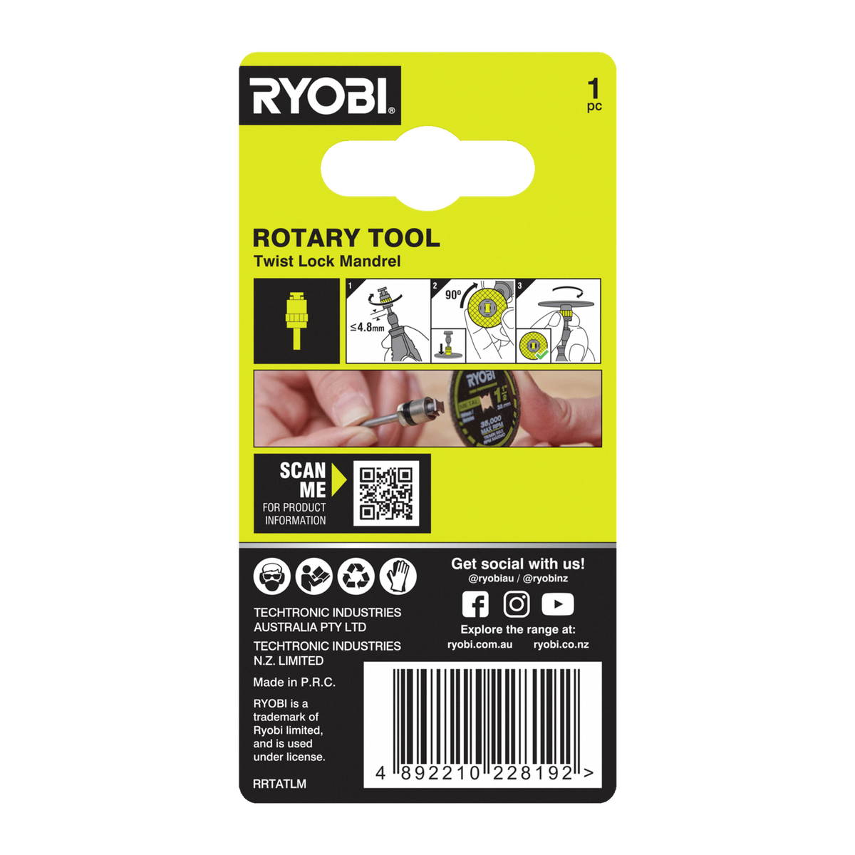 Ryobi Rotary Twist Lock Mandrel for Tool-Free Accessory Changes