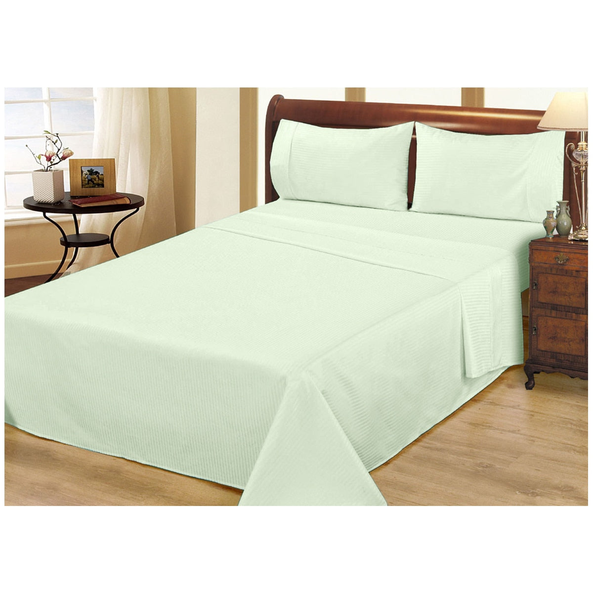 Ramesses 1000 Thread Count Pima Cotton Narrow Stripe Queen Sheet Set Melon - SuperSaverAU - view 1