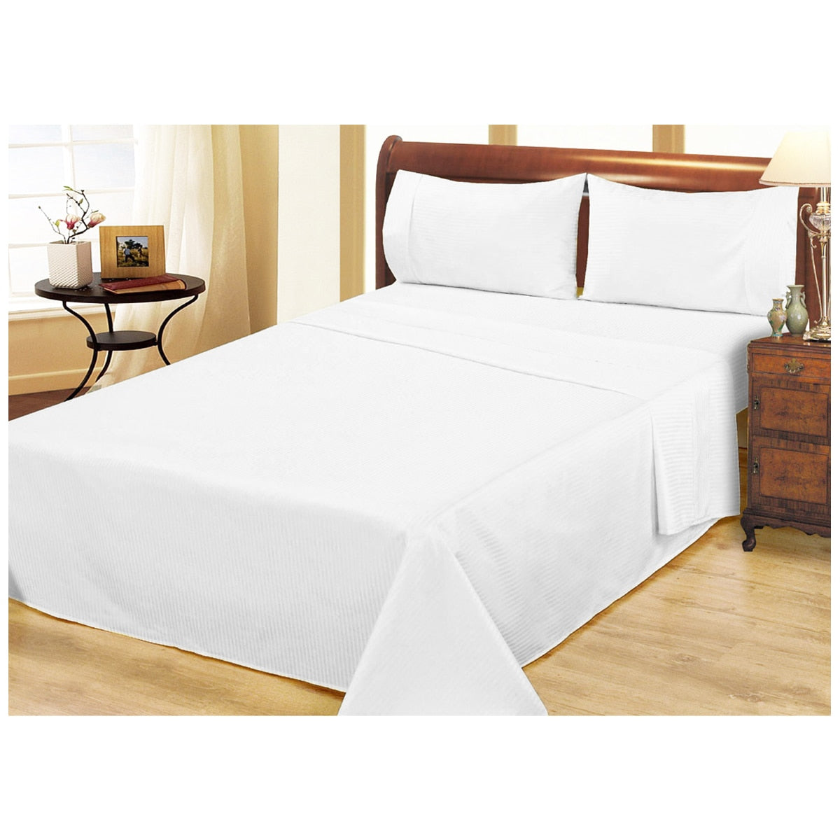 Ramesses 1000 Thread Count Pima Cotton Narrow Stripe Queen Sheet Set White - SuperSaverAU - view 1