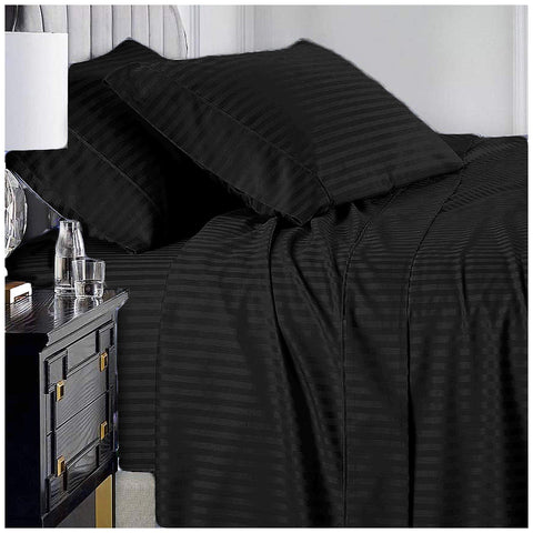 Ramesses 1000 Thread Count Pima Cotton Narrow Stripe King Sheet Set Black - SuperSaverAU - view 1