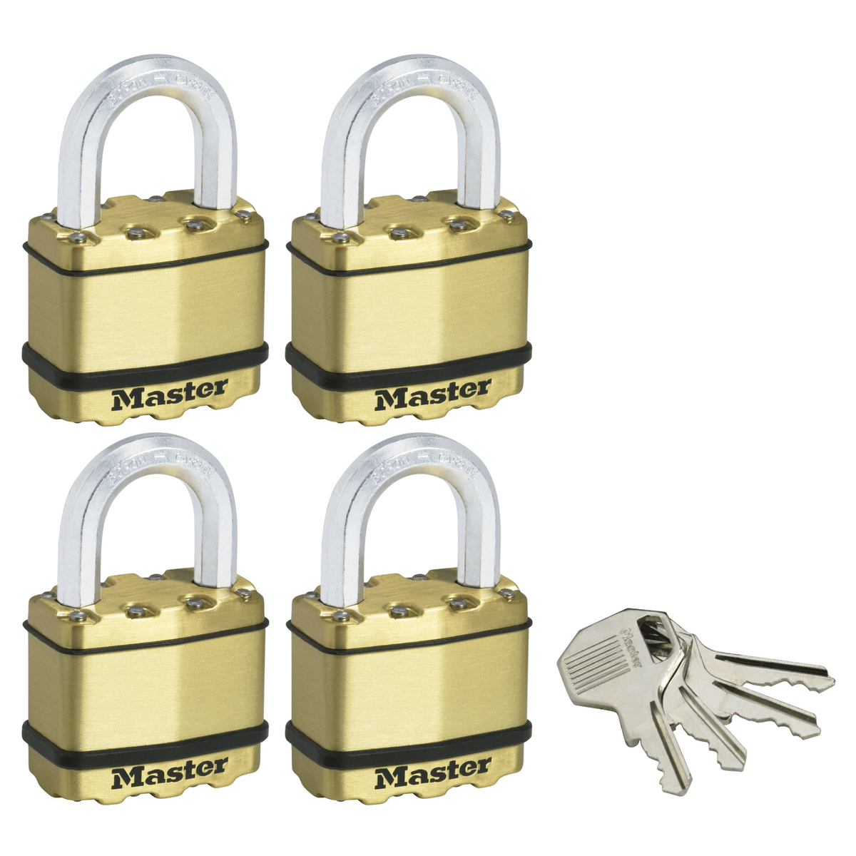 Master Lock 50mm Excell Padlock 4 Pack Laminated Steel Boron-Carbide Shackle