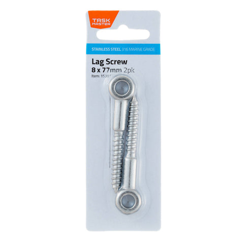 Taskmaster 8mm 316 Stainless Steel Lag Screw - 2 Pack