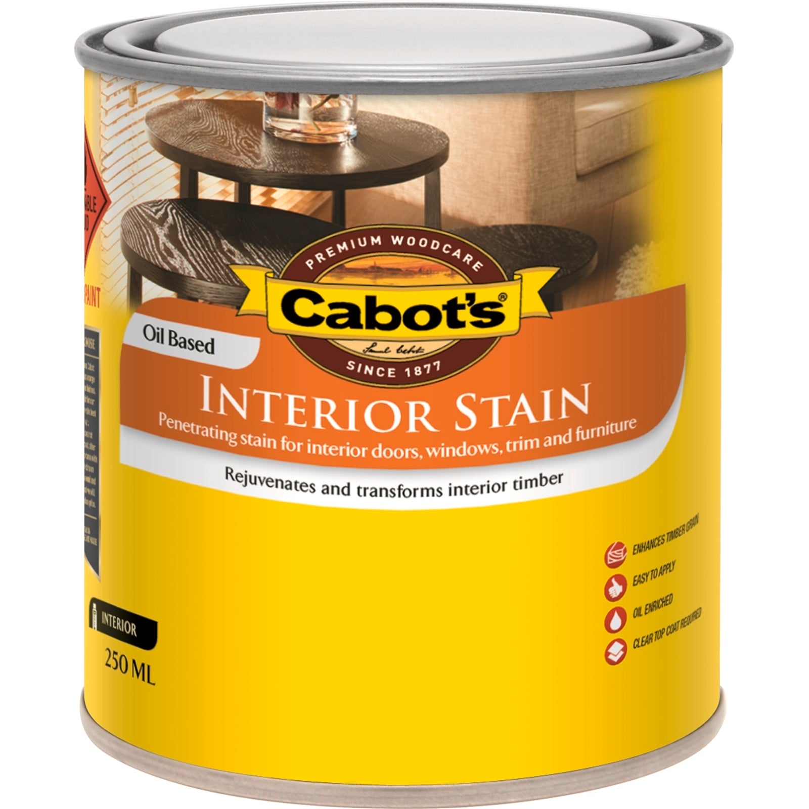 Cabot's 250ml Walnut Interior Stain, Oil Based Penetrating Timber Stain, Splatter Resistant