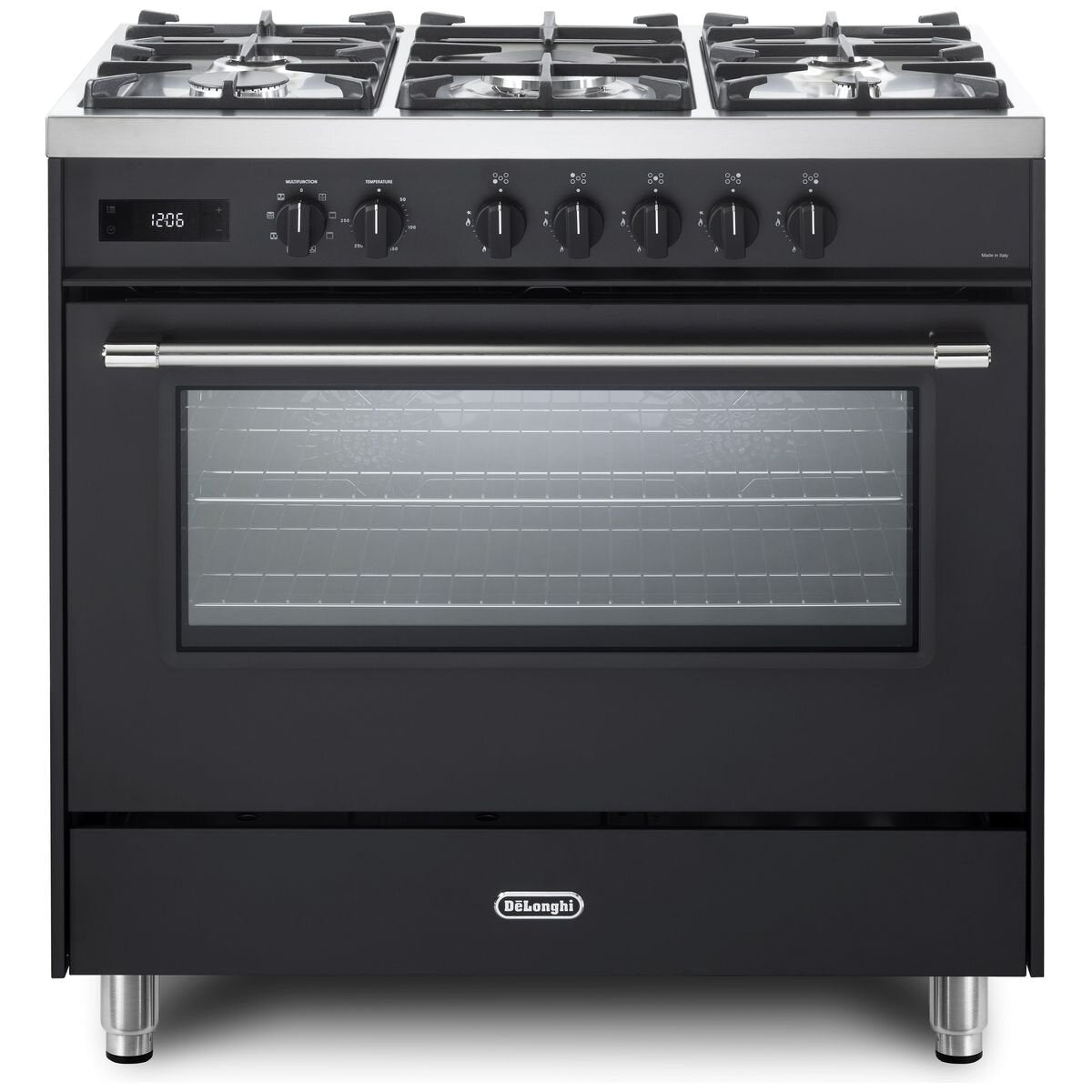 DeLonghi 90cm dual fuel freestanding oven - Anthracite, 140L, twin fan, wok burner - DEF1407A