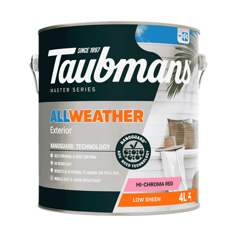 Taubmans 4L Hi-C Red Water Based Acrylic Low Sheen All Weather Exterior Paint UV and Waterproof