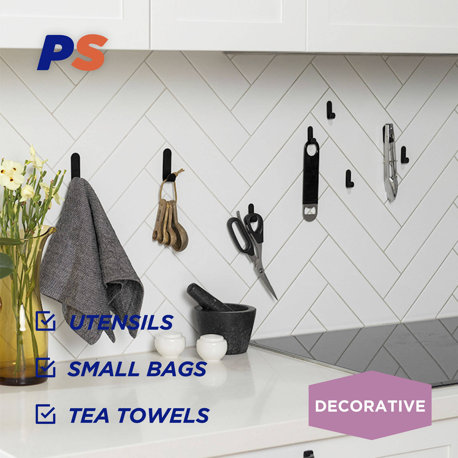 Permastik Black Stainless Steel Mixed Metal Adhesive Hooks 10 Pack
