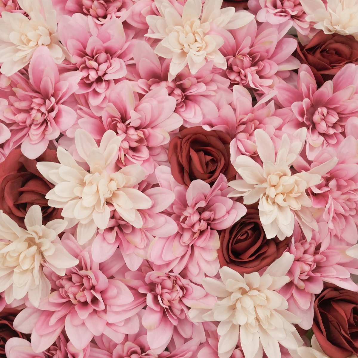 Un Real Dahlia Rose Flower Hedge Tile - 50 x 50cm - Blush Pink, Cream, Burgundy - Realistic Design, Maintenance-Free - SuperSaverAU - view 4