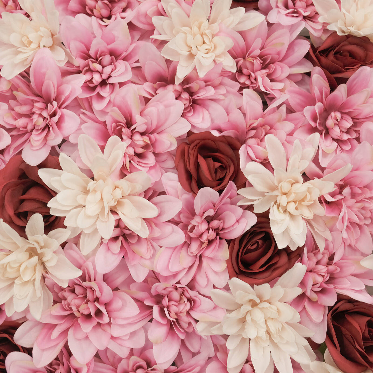 UN-REAL 50 x 50cm Dahlia & Rose Flower Hedge Tile - Artificial Floral Wall Panel