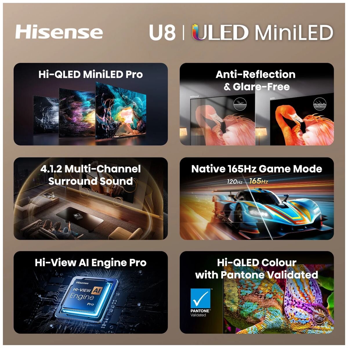 Hisense 75 Inch U85 ULED MiniLED Pro 4K Smart TV - 165Hz, Anti-Reflection Screen - 75U85AU
