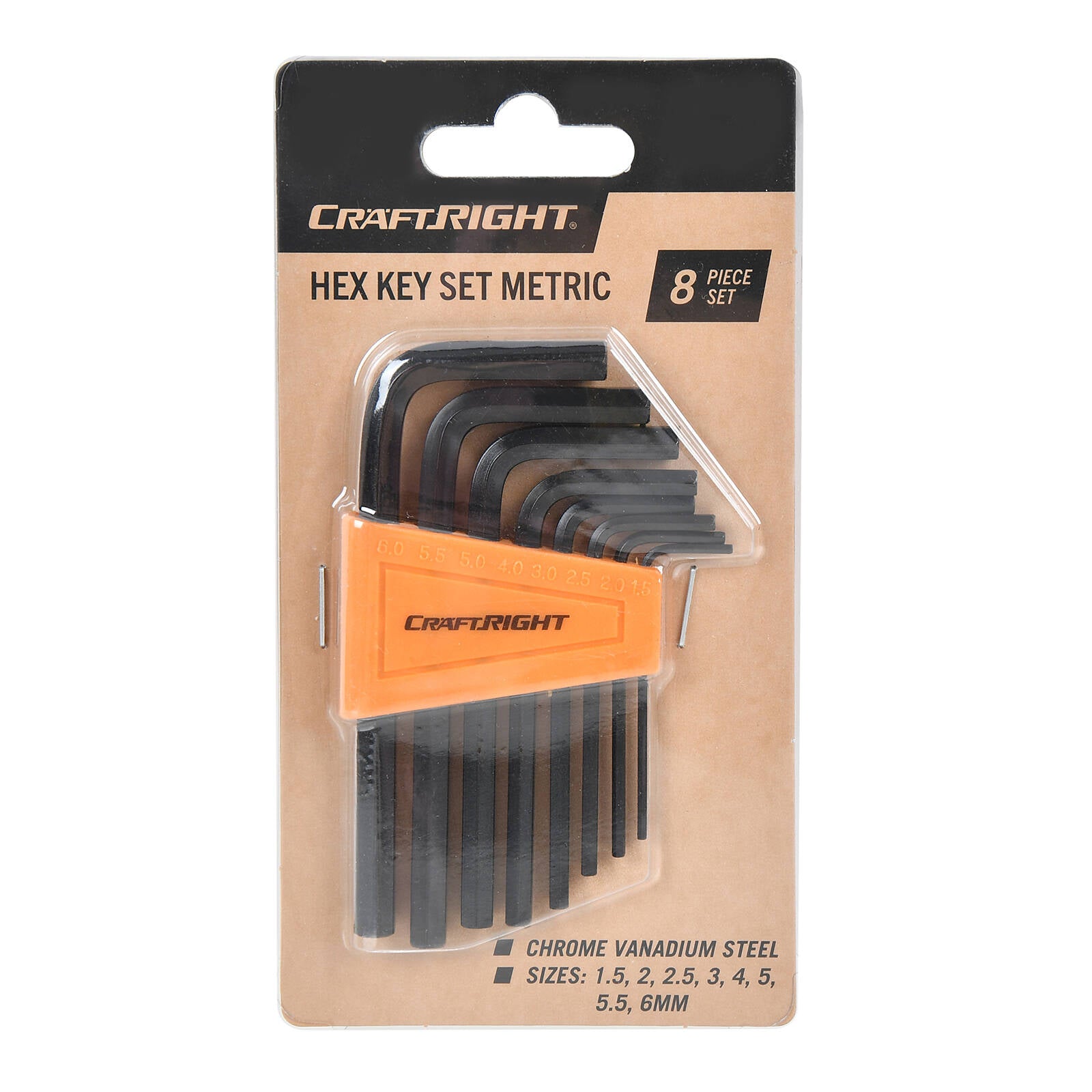 Craftright 8 Piece Metric Hex Key Set Chrome Vanadium Steel 1.5mm to 6mm