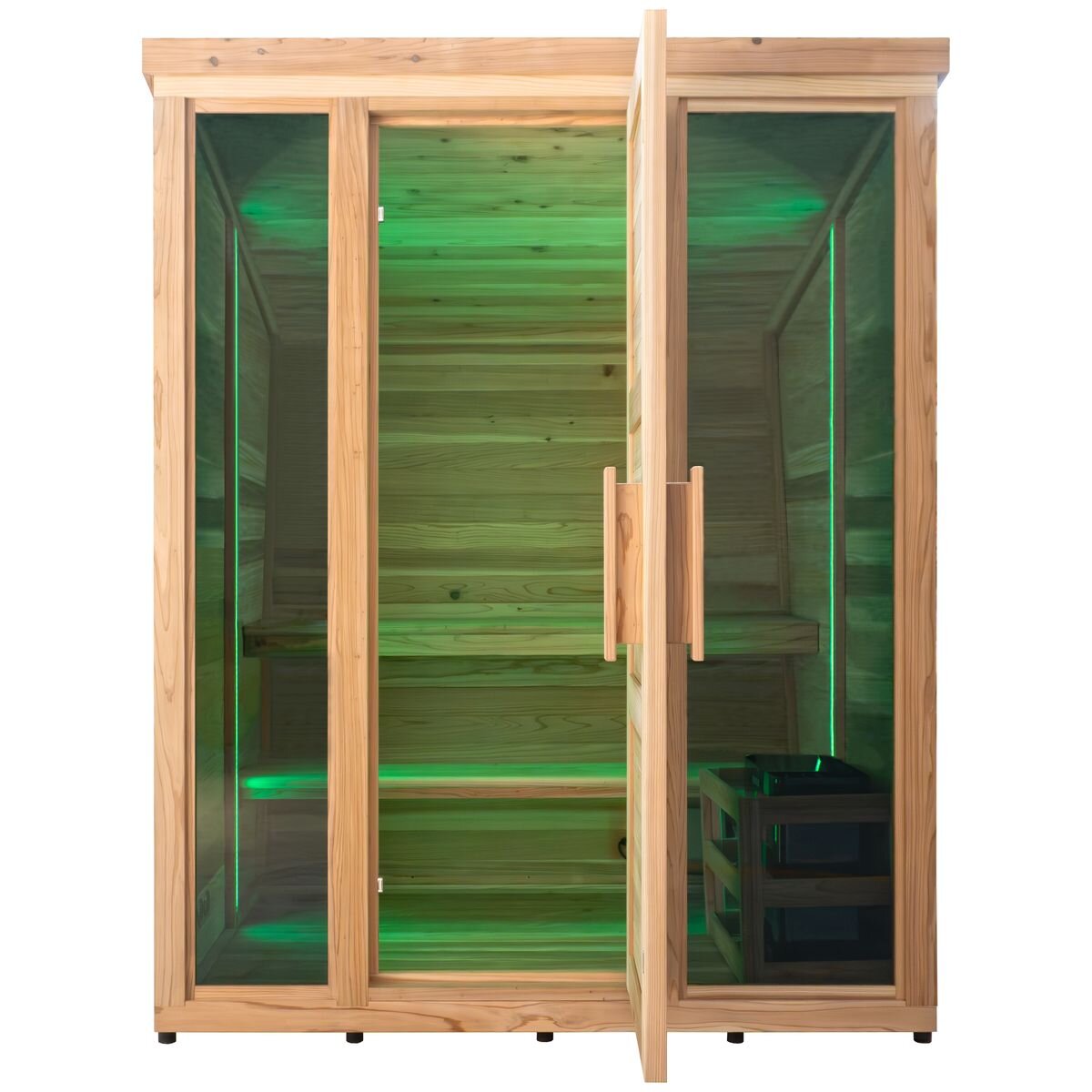 Revel Solaris 3-4 Person Traditional Sauna Cabin - Harvia Heater, Tempered Glass Door - R-TR-CABIN-3P